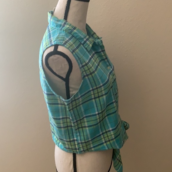 LARGE Blue/Green Express Plaid Cropped Top - Picture 5 of 6